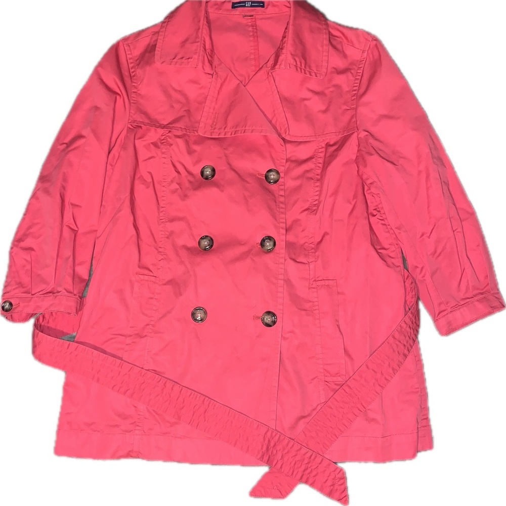 GAP Red Trench Coat with Belt and Wide Collar